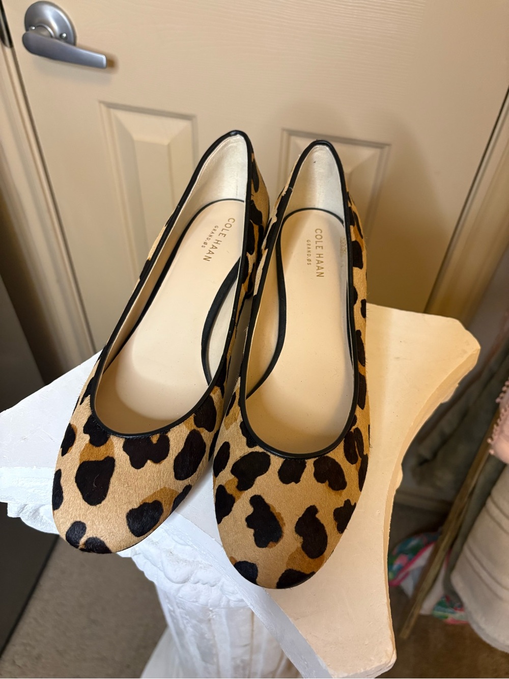 Cole Haan Leopard Print Block Heel Pumps - Tan/Black - Picture 2 of 6